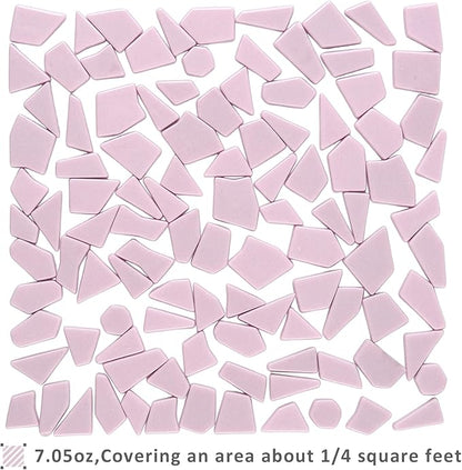 Youway Style Pink Glass Mosaic Tiles for Crafts Bulk,200g Broken Glass Pieces for DIY Spring Mosaic Art Decor,Garden Mosaic Supplies