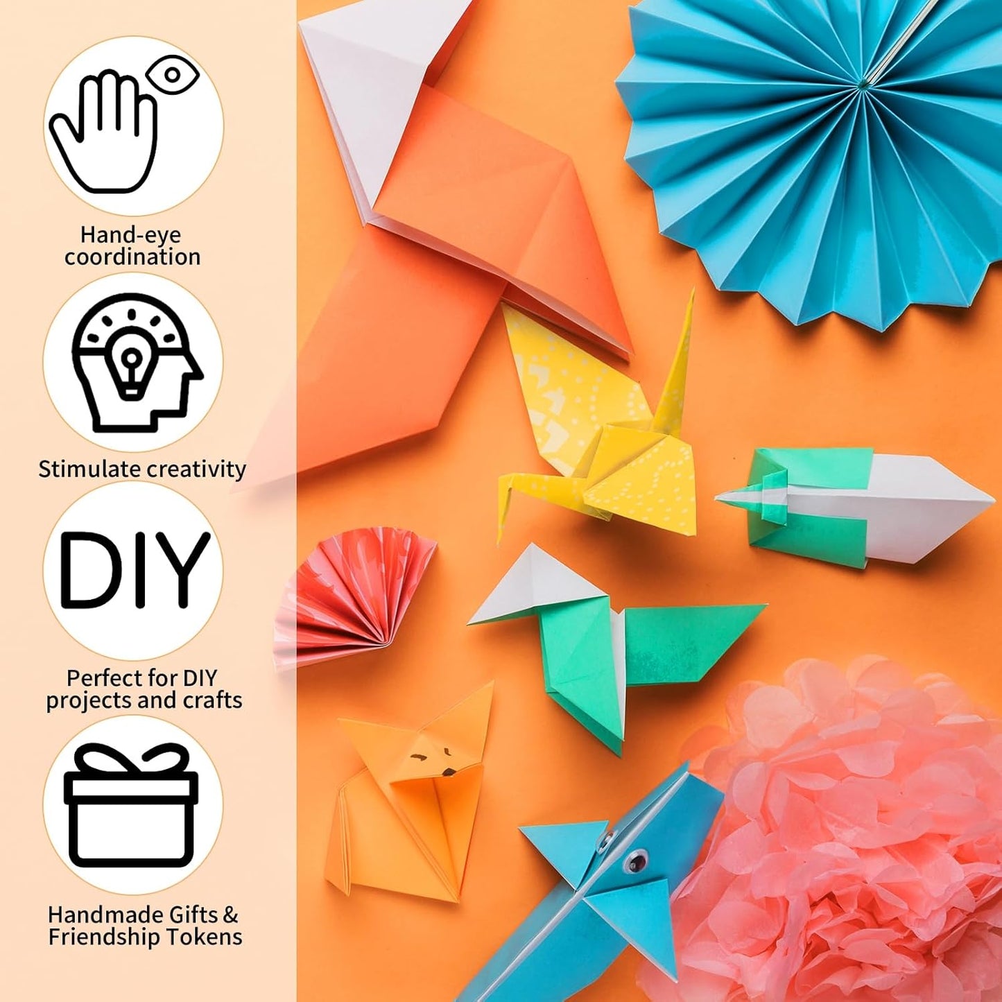 Square Origami Paper, 200 Sheets, 20 Colors Origami Kit for Kids Ages 8-12, Double Sided Colored Paper Folding Paper Origami Paper for Crafts(100 pcs of 6×6in & 100pcs of 8×8in) - Crafty Corner