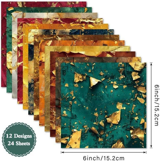 Autumn Scrapbook Paper 6×6,24 Sheets Single-Sided Fall Gold Patterned Paper Scrapbooking CardStock Papers Pad for Holiday Cardmaking DIY Origami Journaling Papers. - Crafty Corner