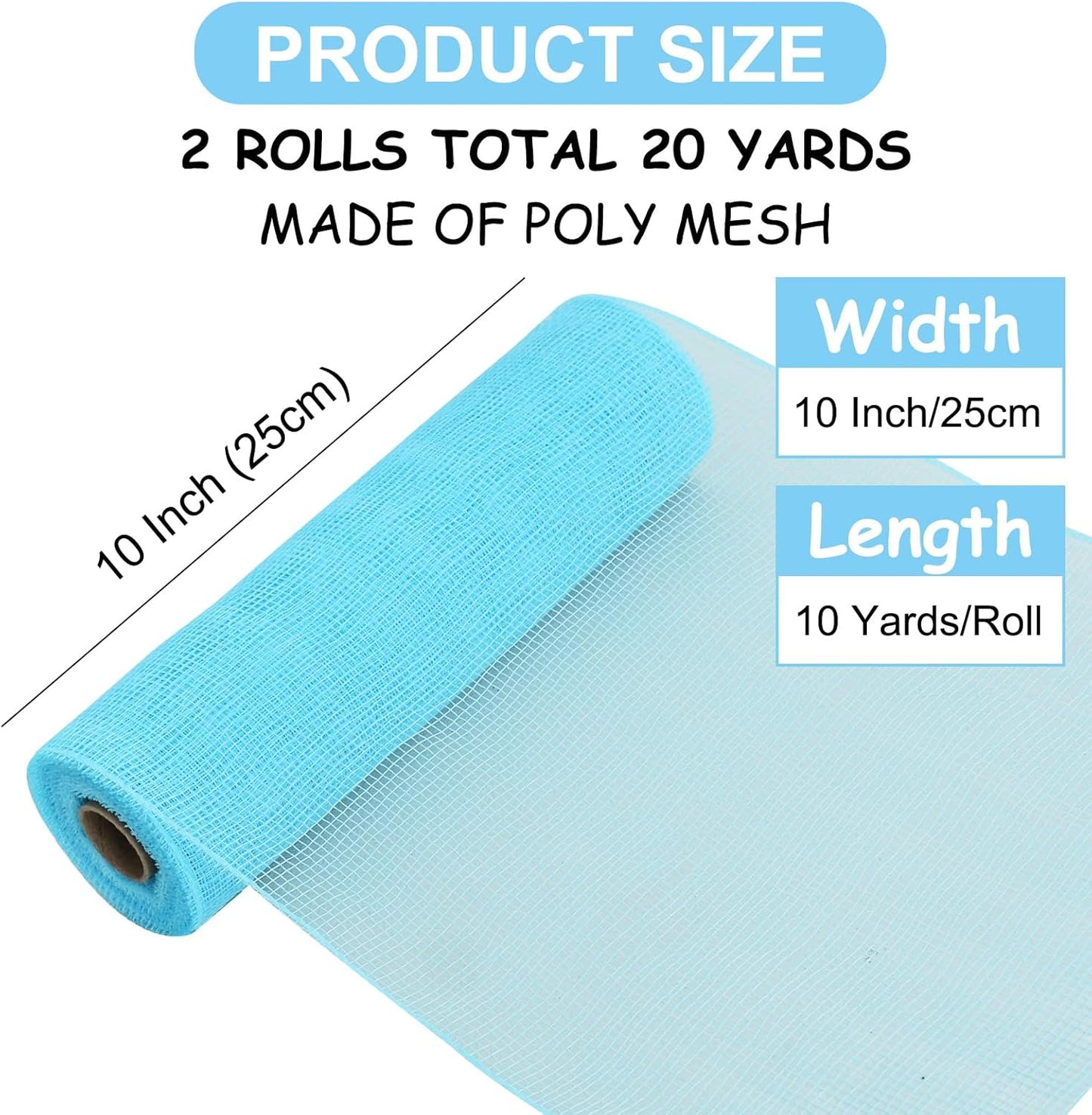 TONIFUL 2 Rolls 10 Inch Light Blue Decorative Mesh Ribbbon Rolls, Fabric Mesh for Mesh Wreath Supplies, Front Door Wreath Crafts Tree Decor Christmas NewYears Halloween Decoration (10 yds/roll) - Crafty Corner