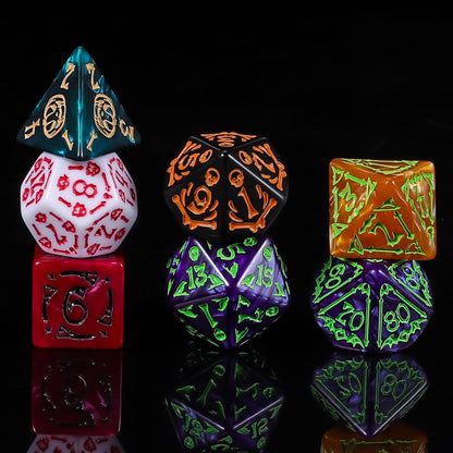 CiaraQ DND Polyhedral Dice Set (42pcs) with A Gold Pattern Drawstring Bag for Dungeons and Dragons RPG MTG Table Games. 6 Sets Halloween Pumpkin Role Playing Dice Set