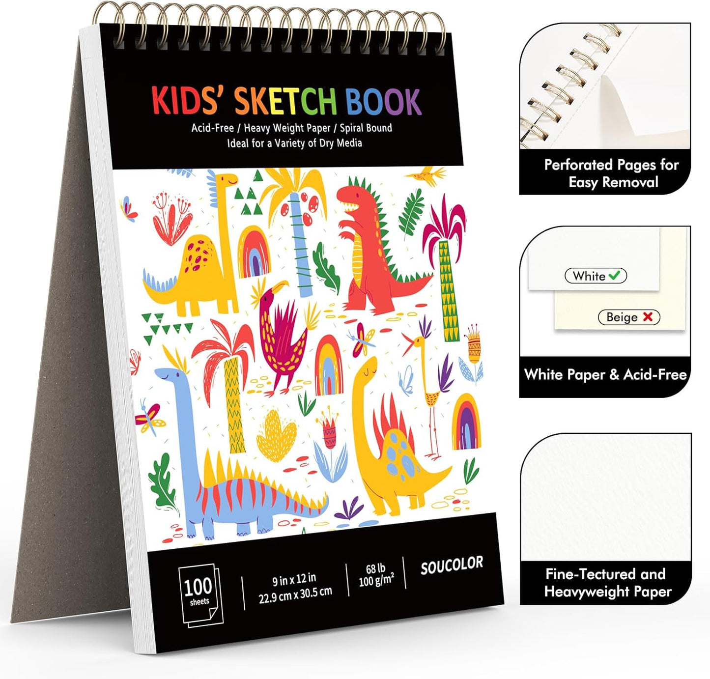 Soucolor 9" x 12" Kids Sketch Book, 100 Sheets Spiral Bound Art Sketchbook, Acid Free Artist Drawing Book Paper, Art Supplies for Adults, Craft Activities, Sketch Paper for Drawing Coloring Sketching - Crafty Corner