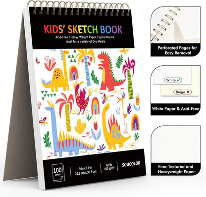 Soucolor 9" x 12" Kids Sketch Book, 100 Sheets Spiral Bound Art Sketchbook, Acid Free Artist Drawing Book Paper, Art Supplies for Adults, Craft Activities, Sketch Paper for Drawing Coloring Sketching - Crafty Corner