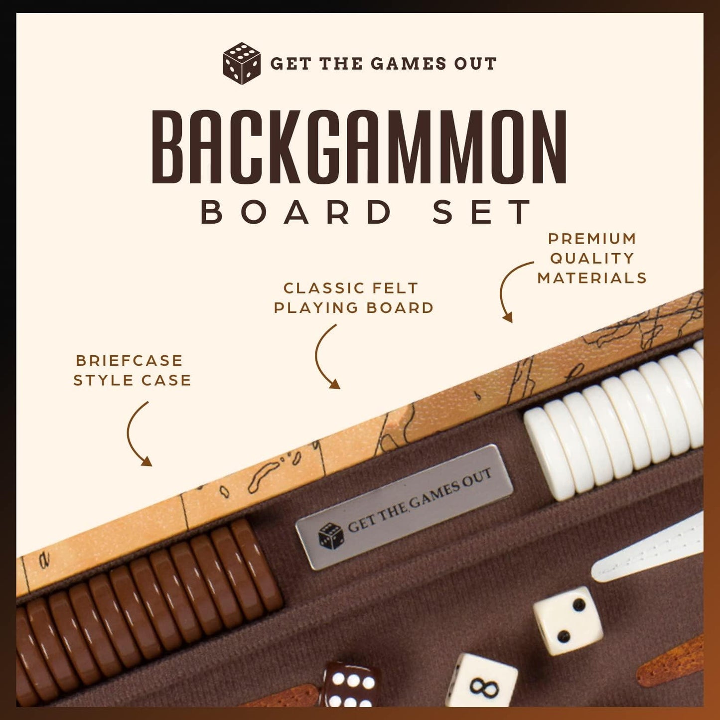 Get The Games Out Backgammon Set, Classic Board Game Case, 2 Players, Includes Strategy & Tip Guide, Perfect for Parties and Family Game Nights - Large, Map
