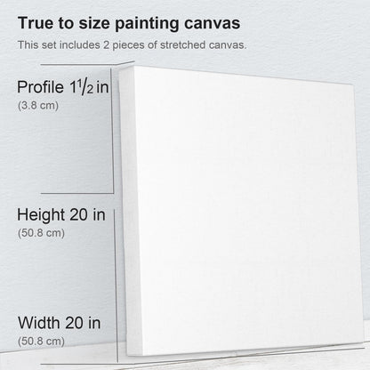 PHOENIX 20x20 Inch 2 Pack Gallery Canvas - 1.5 in Thick Large Square Canvases for Painting - Deep Edge 100% Cotton 11 Oz. Gesso Primed White Blank Professional Canvas Oil & Acrylic Paints