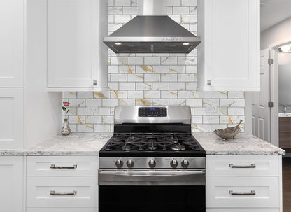100 Pieces Peel and Stick Backsplash for Kitchen, 3" x 6" PVC Subway Tile Upgraded Calacatta Gold with Dark Gray Grout Backsplash Stick on Tile Elevate Kitchen, Bathroom, Fireplace,RV