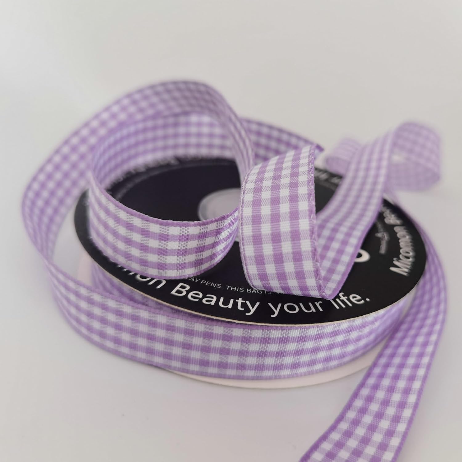 Purple Gingham Plaid Checked Ribbon 25 Yards Each Roll 100% Polyester (5/8",Purple) - Crafty Corner