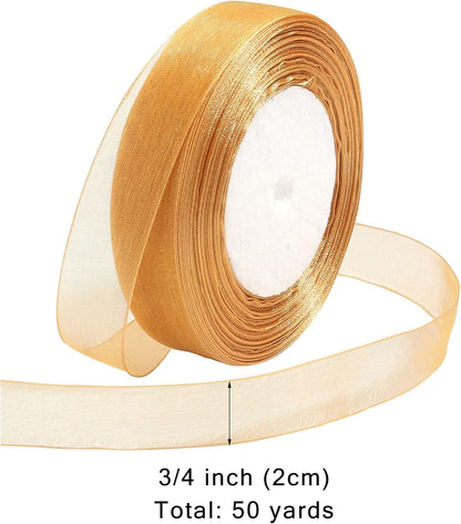 Ribbon for Gift Wrapping 3/4 inch Gold Sheer Organza Ribbon for Flower Bouquet Tulle Thin Chiffon Ribbons for Wedding Invitations Christmas Halloween Presents Decorations Crafts 50 Yards - Crafty Corner