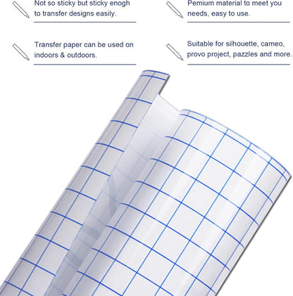 Vinyl Transfer Paper Tape Roll -12" x 50 FT w/Alignment Grid Clear Transfer Tape for Silhouette Cameo, Adhesive Vinyl Contact Paper Roll for Crafts Decals Stickers Windows Signs