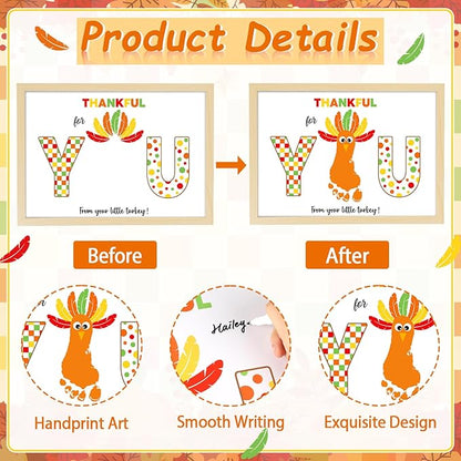 Thanksgiving Turkey Footprint Art Craft DIY Kit Polka Dots Fall Thanksgiving Gifts Thankful for You Little Turkey Footprint Keepsake with Wood Frame for Mom Dad Friend Holiday Activities 12x16 Inch