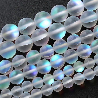 120PCS 6MM Aurora Moonstone Crystal Glass Beads Gem Round Loose Beads for Jewelry Making DIY Bracelet 2 Strands 32"