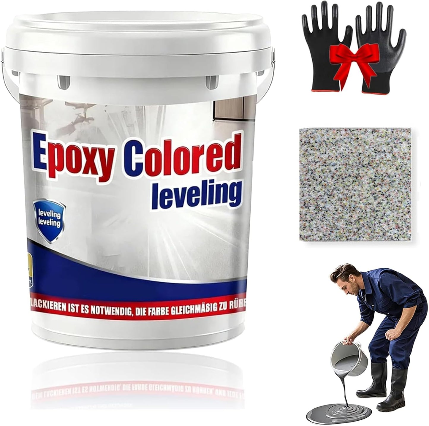 Epoxy Floor Paint, Epoxy Colored Sand Floor Paint, High-Gloss Marble Effect Self-Leveling Coating, Waterproof, Non-Slip, Ultra-Durable for Garage, Basement, Wood Floors (Colorful,8.8Ib)