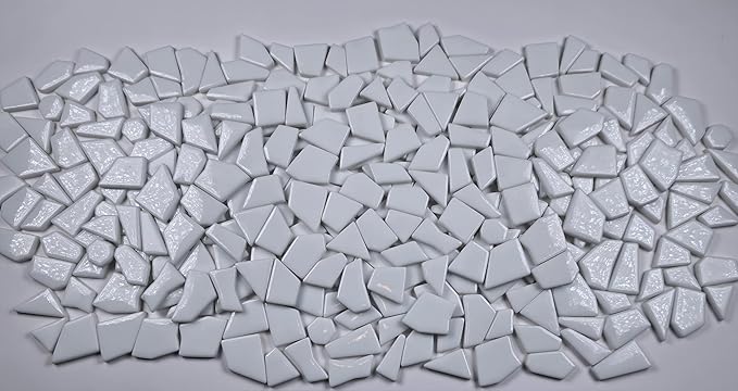 Irregular Glass Mosaic Tiles Bulk 500g Glossy and Iridescent Mosaic Glass Tiles for DIY Projects and Arts and Crafts Solid Colors and Mixes (Glossy White)