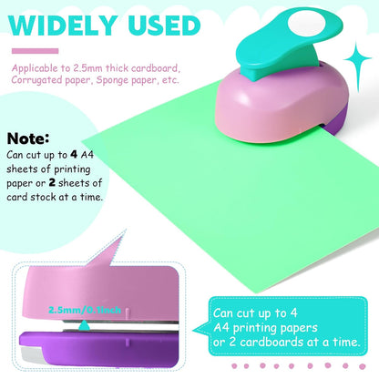 CHENGU 16 Pcs Craft Holes Punch Paper Punchers Scrapbook Punches with Craft Sticker Paper, Round, Star, Square, Heart, Flower, Wave Circle Shape (1 Inch,Fresh Style) - Crafty Corner