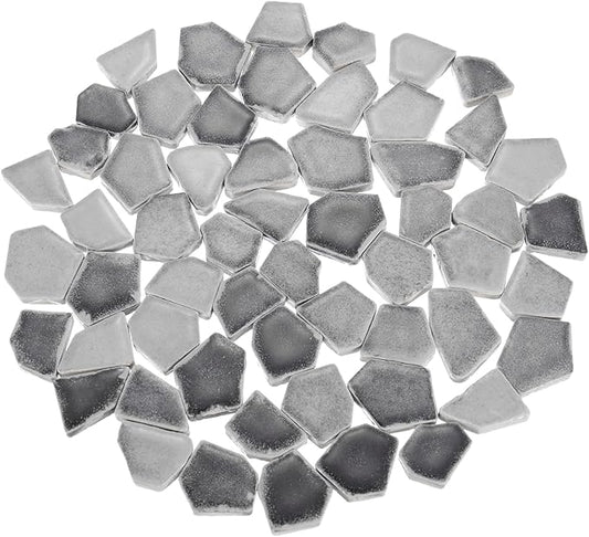 uxcell 500g/1.1LB Irregular Ceramics Mosaic Tiles, 2.3-4.2 cm Bulk Stained Ceramic Mosaic Pieces Stones Mosaic Kits for DIY Art Craft Projects Home Decor, Mixed Grey