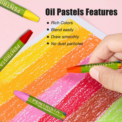 Oil Pastels Set of 48 Assorted Colors, Non-Toxic Soft Oil Pastel Crayons for Smooth Drawing and Blending,Oil Pastels for Artists, Kids,Beginners, Students, 1 Sharpener and 1 Pastel Holder
