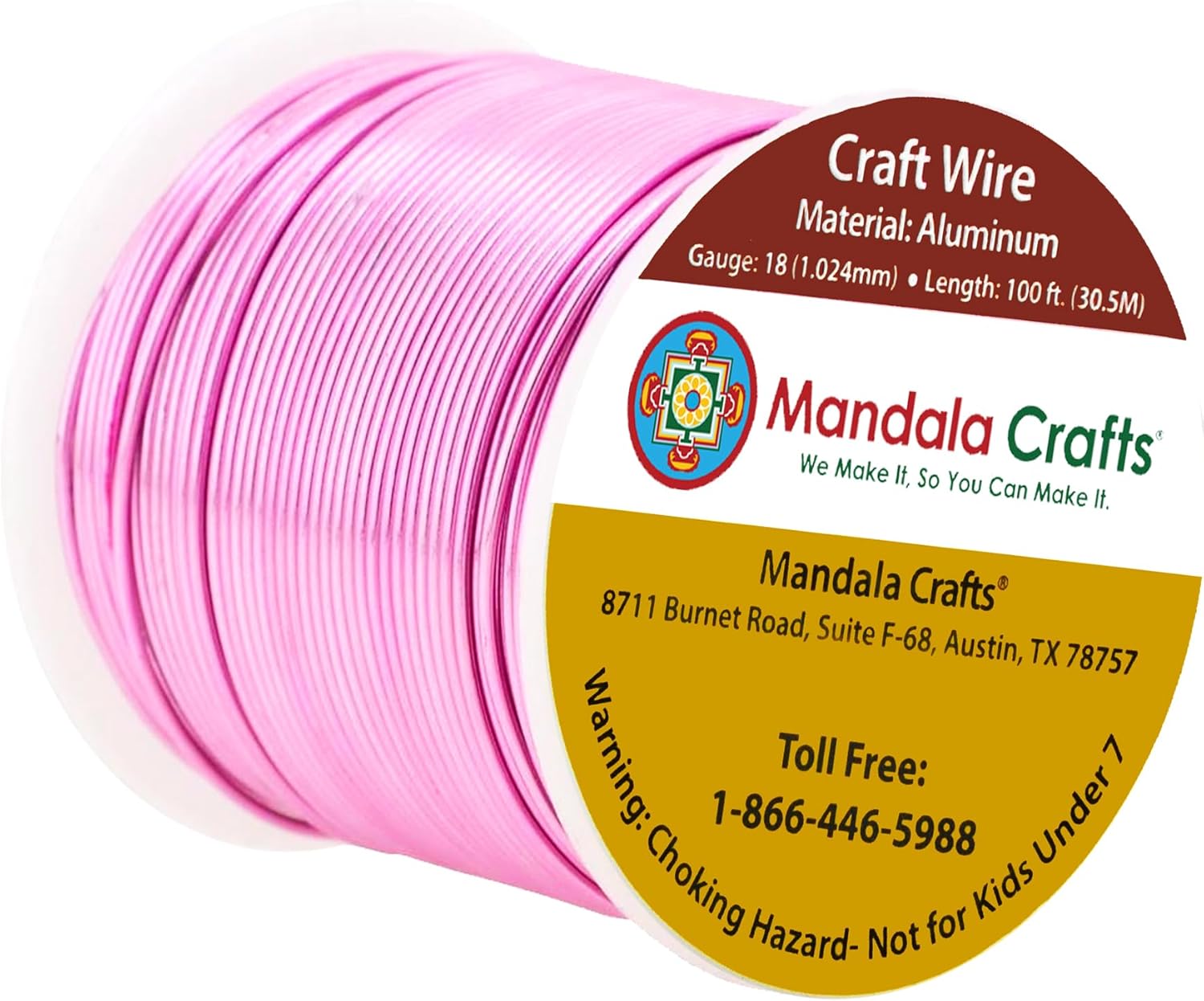 Mandala Crafts 18 Gauge Anodized Aluminum Craft Wire for Jewelry Making - 100 FT Colored Flexible Pink Wire - Bendable for Bonsai Armature Crafting Sculpting - Crafty Corner