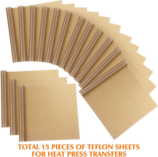 Teflon Sheet for Heat Press, 15 Pack Selizo Heat Transfer Cover Paper Heat Resistant Transfer Protector Sheets for Cricut Iron HTV Vinyl, Sublimation, Baking and Craft