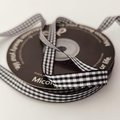 Buffalo Check Ribbon Black and White Gingham Ribbon 25 Yards for Crafts (3/8", Black) - Crafty Corner