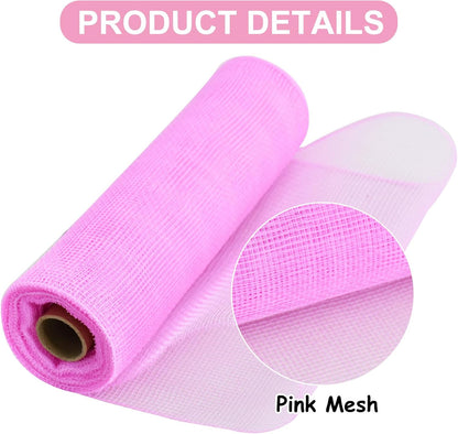 TONIFUL 2 Rolls 10 Inch Pink Decorative Mesh Ribbbon Rolls, Fabric Mesh for Mesh Wreath Supplies, Front Door Wreath Crafts Tree Decor Christmas NewYears Halloween Decoration (10 yds/roll) - Crafty Corner