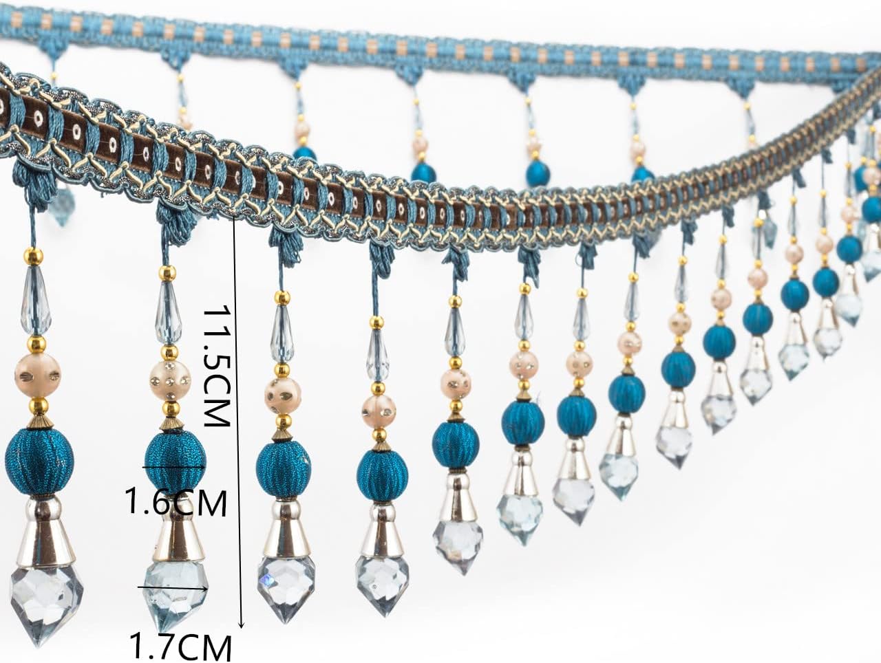 3yards Beading Fringe Trimming Long Beads Tassel Curtain Trim Ribbon Trim for Cover Edge Decorative (blue) - Crafty Corner