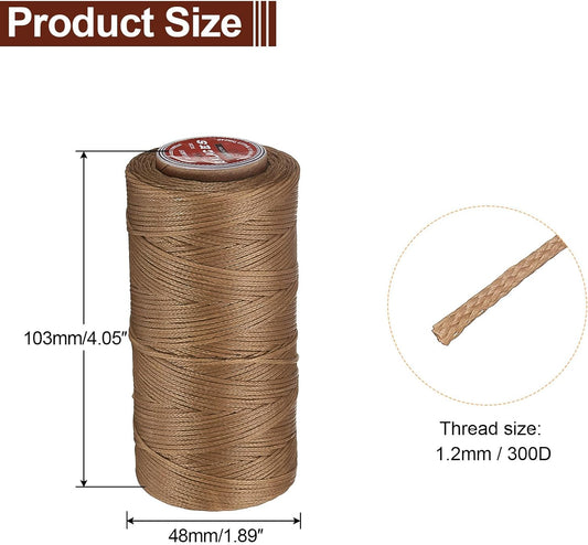 uxcell Flat Leather Sewing Waxed Thread, 140m / 153 Yards Polyester Wax String, 300D Wax Stitching Cord for Leather Crafts, Bookbinding, Bracelets Braided, Khaki Brown