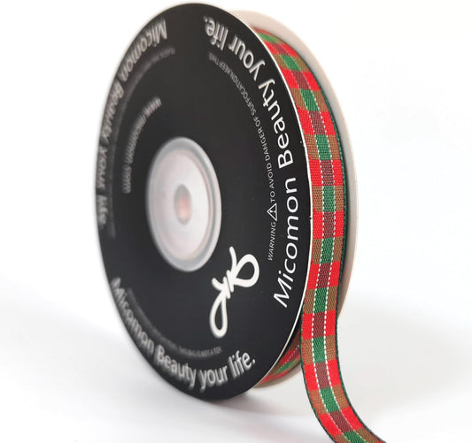 Micomon X'Mas Gingham Ribbon Green Red Metallic Gingham Ribbon 25 Yards Each Roll 100% Polyester (3/8",RedGreenGold) - Crafty Corner