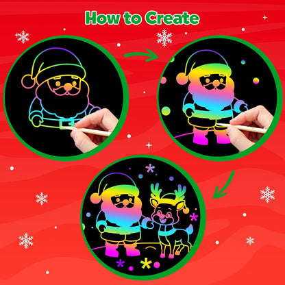 ZMLM Scratch Paper Art Craft: 2 Pack Rainbow Scratch Set for 3 4 5 6 7 8 9 10 Years Old Girls Boys Students Drawing Coloring Black Magic Art Supplies Kits Gifts School Birthday Party Toys(Christmas)