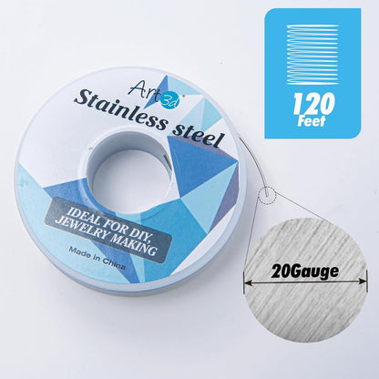 Art3d 20 Gauge Stainless Steel Wire, Bendable Soft Crafting Wire for Jewelry Making Earring Beading DIY Wrapping Sculpting - 120 FT Silver