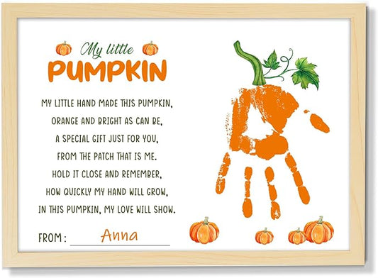 Thanksgiving My Little Pumpkin Poem Handprint Art Craft DIY Kit Thanksgiving DIY Gifts Fall Autumn Pumpkin Handprint Art Keepsake with Wood Frame for Mom Dad Friend Holiday Activities 12x16 Inch
