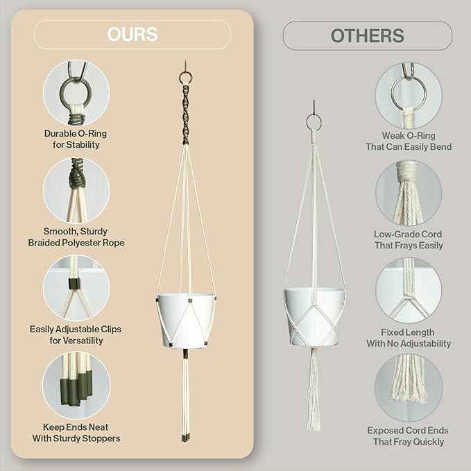 Macrame Kits for Beginners, 3 Set of Plant Hangers DIY Kit: Braided Polyester Ropes 50yds*5mm Ivory, 20yds*2mm Forest Green, 60+Pcs Supplies with Step-by-Step Easy Instructions (IVGR)