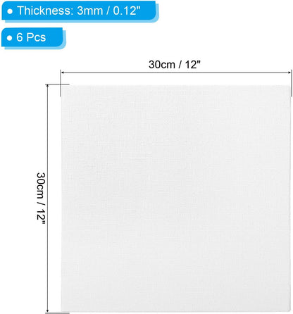 PATIKIL 12x12 Canvas Boards for Painting, 6 Pack 100% Cotton Square Triple Primed Stretched Blank Art Canvas Panel Bulk Thin for Acrylic, Oil, Tempera Paints, White