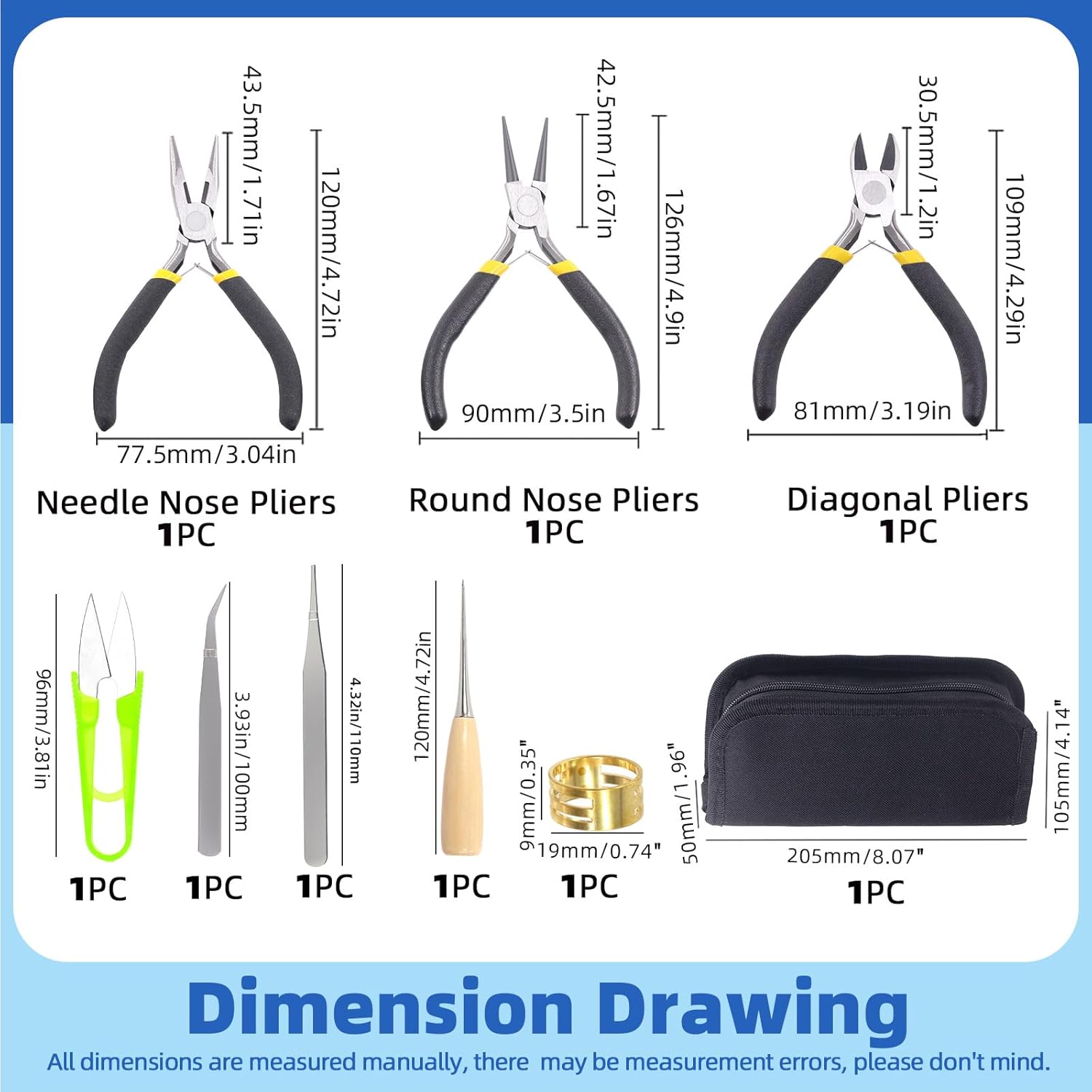 Glarks 8Pcs Jewelry Making Pliers Tools Kit includes Needle Nose Pliers, Wire Cutters, Wooden Awl, Tweezers, thimble ring, U-shape Scissors for Jewelry Making, Repair and Beading - Crafty Corner
