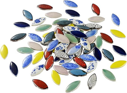Blue Petal Ceramic Tiles Mosaic Tiles, Bulk Ceramic Mosaic Pieces Stepping Stone Crafts Making Supplies for Home Outdoor Floor Vase Tabletop Decoration - 70pcs