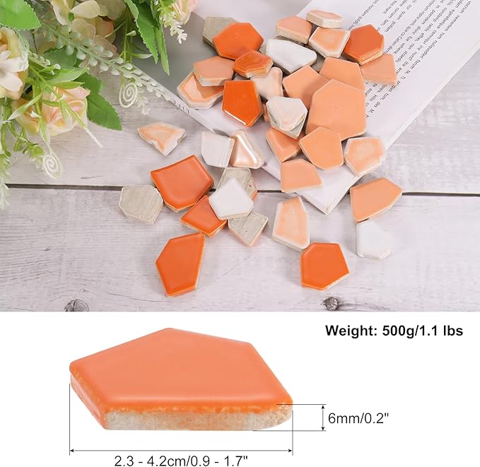 uxcell 500g/1.1LB Irregular Ceramics Mosaic Tiles, 2.3-4.2 cm Bulk Stained Ceramic Mosaic Pieces Stones Mosaic Kits for DIY Art Craft Projects Home Decor, Mixed Orange