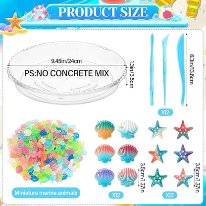 12 Kit DIY Stepping Stone Mold Kit for Creating Stepping Stones 10 Inch Garden Markers Round with Concrete Resin for Family, Garden Outdoor Decor, No Concrete Mix(Ocean)