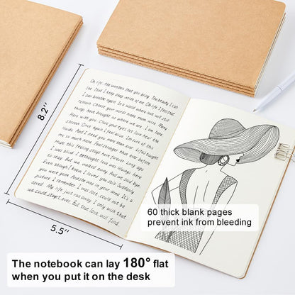 feela 8 Pack Unlined Kraft Paper Notebooks, Blank Journal Note Pad for Drawing Writing, Small Sketchbook Travel Journal Bulk for Women Kids Students Office School Supplies, A5, 60 Pages, 8.3” X 5.5” - Crafty Corner