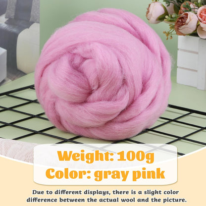 3.53oz Wool Roving Yarn, Wool Felting Supplies, Pure Wools, Chunky Yarn, Spinning Wool Roving for Needle Felting Wet Felting DIY Hand Spinning (Dark Pink)