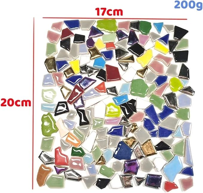 Mosaic Tiles 200g/7.05oz(Approx. 155-170pcs) Porcelain Mosaic Tiles 1-2.5cm 0.4mm Thickness Ceramic Mosaic Stones DIY Mosaic Craft Material(Yellow)