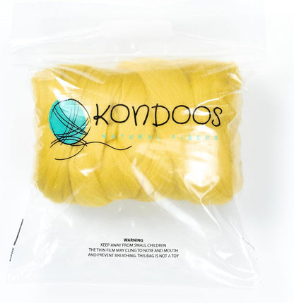 Kondoos Colored Natural Wool roving, 8 OZ. Best Wool for Needle Felting, Wet Felting, handcrafts and Spinning. (Lemon Yellow)