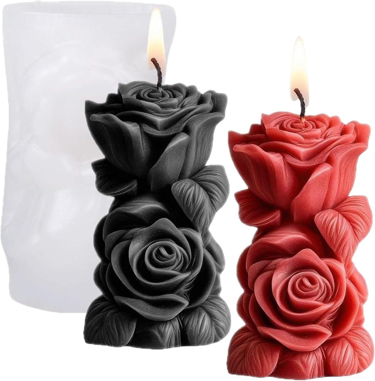 Rose Pillar Candle Silicone Molds Valentine 3D Rose Pillar Bouquet Soap Mold Flower Resin Concrete Mould DIY Mold for Valentines Anniversary Wedding Halloween Party Table Home Décor