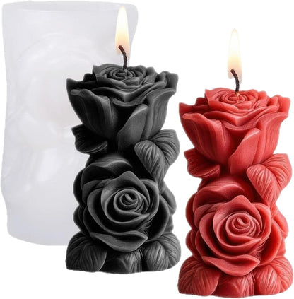 Rose Pillar Candle Silicone Molds Valentine 3D Rose Pillar Bouquet Soap Mold Flower Resin Concrete Mould DIY Mold for Valentines Anniversary Wedding Halloween Party Table Home Décor