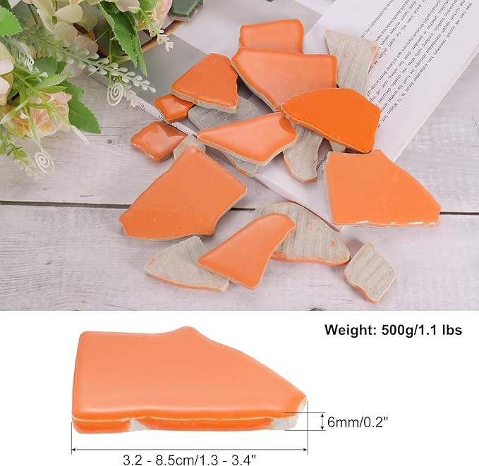 uxcell 500g/1.1LB Irregular Ceramics Mosaic Tiles, 3.2-8.5 cm Bulk Stained Ceramic Mosaic Pieces Stones Mosaic Kits for DIY Art Craft Projects Home Decor, Mixed Orange