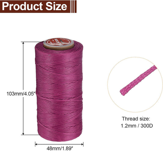 uxcell Flat Leather Sewing Waxed Thread, 140m / 153 Yards Polyester Wax String, 300D Wax Stitching Cord for Leather Crafts, Bookbinding, Bracelets Braided, Reddish Purple