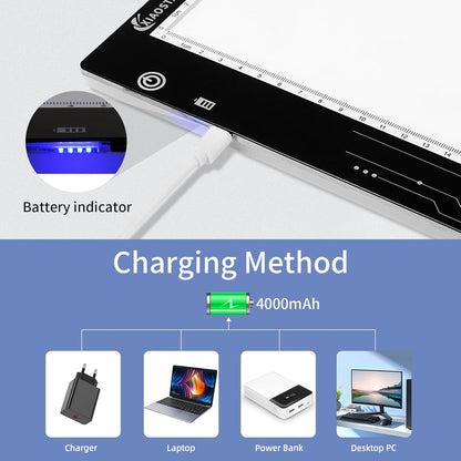 XIAOSTAR Rechargeable Light Box Drawing A4, Tracing Board with Adjustable Brightness for Artists, Animation Drawing, Sketching, X-ray Viewing (A4-RCG)