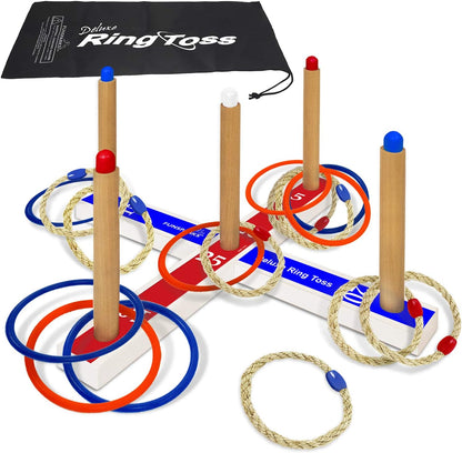 Ring Toss Game for Kids, Fun Ring Tossing Outdoor Game Set Carnival Games Set Indoor & Outdoor Game for Family and Friends with 16 Rings (8 Rope Rings, 8 Plastic Rings)
