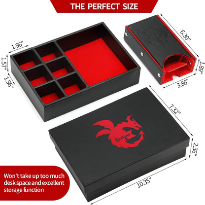 DND Dice Tray and Tower: Portable Dice Storage with Lid for Dungeons and Dragons, D&D, RPG, MTG & Table Games (Red)
