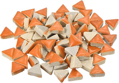 MECCANIXITY 200g Ceramic Mosaic Tiles for Crafts Bulk, Triangle Orange Ceramic Tiles for Mosaic Kits Garden Stepping Stone Cup Mat