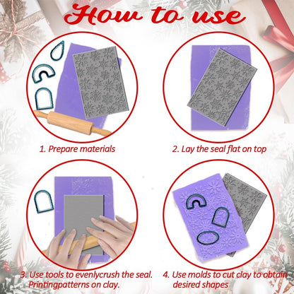 4PCS Christmas Polymer Clay Texture Sheets Set for Using with Clay Cutters, Snowflake Clay Texture Mats, Jewelry Making DIY Christmas Craft Tools