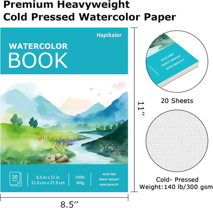 Hapikalor 8.5"x11" Watercolor Paper Pad, 1-Pack, 140lb/300gsm Artist Painting Drawing Paper Book, Art Supplies for Adults Kids, Watercolors, Watercolor Paint Set, Sketchbook, Journal, Teal